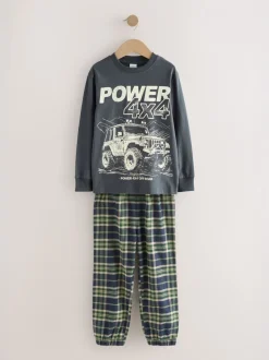 Next - Lot de 2 pyjamas en tissu à carreaux à manches longues (3-16ans) Véhicule bleu/vert Discount