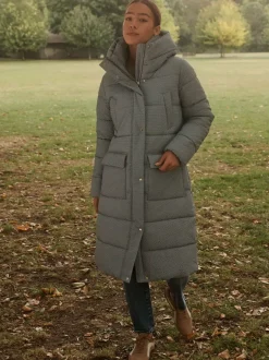 Next - Manteau long matelassé à capuche résistant à la douche Vichy bleu Online