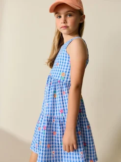 Next - Robe d'été à bretelles Effet froissé (3-16ans) Vichy bleu Online