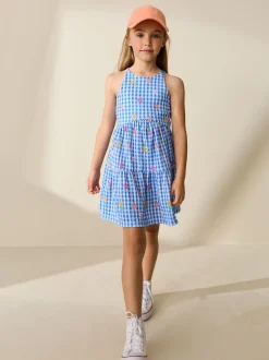 Next - Robe d'été à bretelles Effet froissé (3-16ans) Vichy bleu Online
