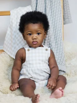 The Little Tailor Vichy fauve - Barboteuse Bébé shorts tissés 100% coton