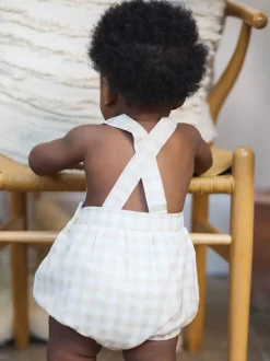 The Little Tailor Vichy fauve - Barboteuse Bébé shorts tissés 100% coton