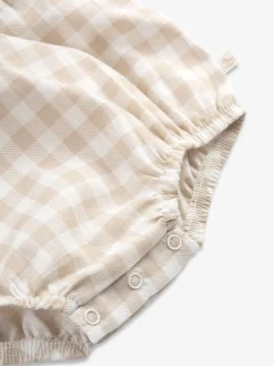 The Little Tailor Vichy fauve - Barboteuse Bébé shorts tissés 100% coton