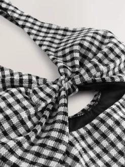 Next Vichy froissé noir/blanc - Maillot de bain à décolleté plongeant et découpes Discount