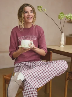 Next - Pyjama à manches courtes en coton Vichy violet mauve Sale