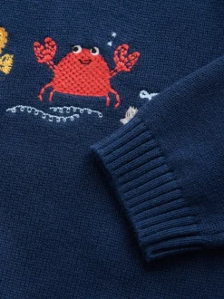 Next - Personnage Pull Col rond en maille (3mois-7ans) Vie marine bleu marine