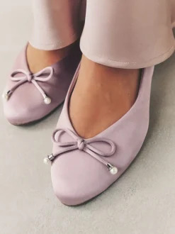 Next vieux rose - Ballerines de demoiselle d’honneur effet perle avec nœud New