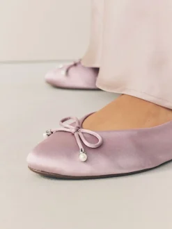 Next vieux rose - Ballerines de demoiselle d’honneur effet perle avec nœud New