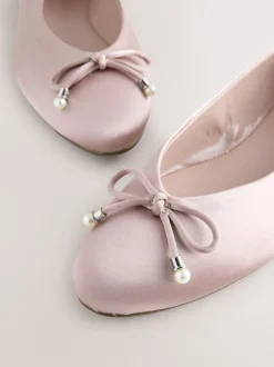 Next vieux rose - Ballerines de demoiselle d’honneur effet perle avec nœud New