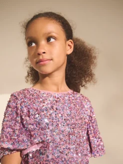 Next vieux rose - Manches d'ange Sequin Robes de fête (3-16yrs) Online