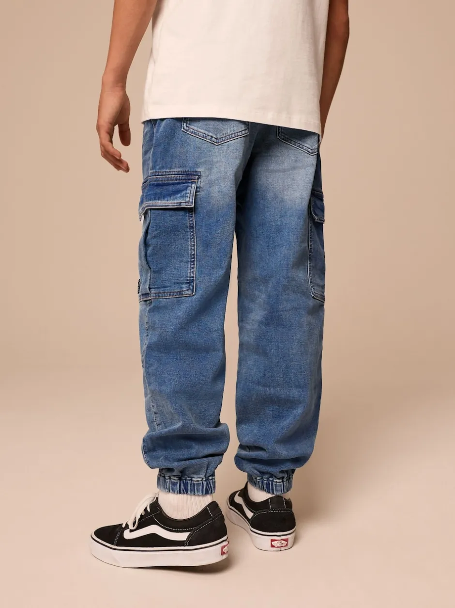 Next vintage bleu - Jean cargo à taille élastique (3-16ans) New