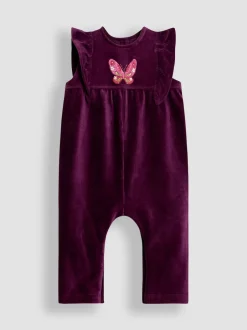 Jojo Maman Bébé Violet à motif papillons - Ensemble salopette et haut en velours appliqué