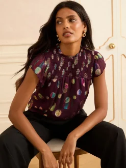 Love & Roses Violet à pois - haut métallisé à col ras du cou Hot