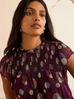 Love & Roses Violet à pois - haut métallisé à col ras du cou Hot