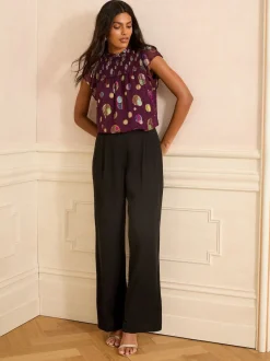 Love & Roses Violet à pois - haut métallisé à col ras du cou Hot