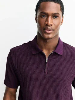Next Violet - Polo texturé élégant à col zippé Discount