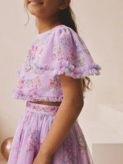 Next Violet lilas - Ensemble Lehenga haut et jupe fleuri avec ornements (3-16ans) Sale