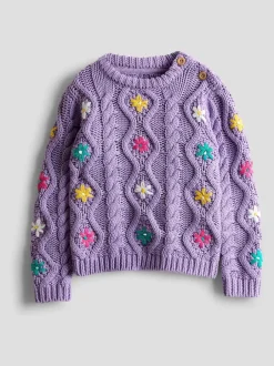 Jojo Maman Bébé Violet lilas - Pull brodé en maille épaisse New