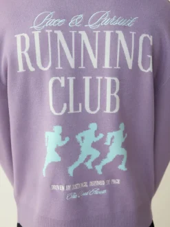 Next Violet lilas - Pulls N. Premium Décontracté Milieu Weight Running Club Graphique Col rond