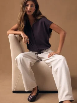 Next Violet prune - Haut à col en V à manches courtes ceinturé à la taille Online