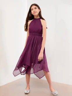 Lipsy Violet prune - Ourlet mouchoir Halter Occasion Robe (7-16ans) Sale
