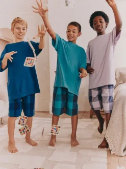 Next Violet/Bleu canard/Bleu - Pyjama court à carreaux tissés 3 Pack (3-16ans) Online