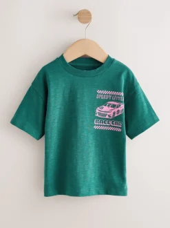 Next - T-shirt Manches courtes Back Imprimé (3mths-7yrs) Voiture de course verte/rose Clearance