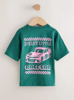 Next - T-shirt Manches courtes Back Imprimé (3mths-7yrs) Voiture de course verte/rose Clearance