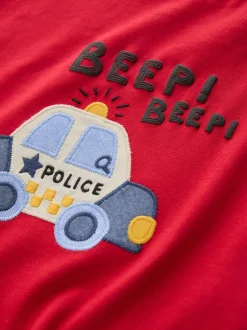 Next - T-shirt appliqué Manches courtes (3mths-7yrs) Voiture de police rouge New