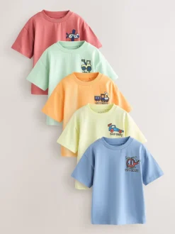 Next Voitures bleu/vert/rouge/orange/jaune - Lot de 5 petits T-shirts graphiques à manches courtes (3mois-7ans) Outlet
