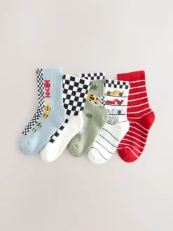 Next Voitures de course rouge/blanc - Semelle intérieure coussinée Chaussettes côtelées en coton riche 5 Pack Outlet