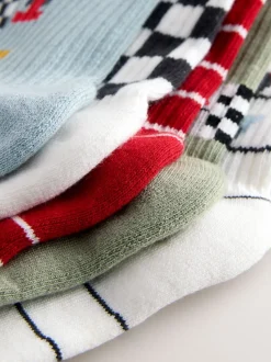 Next Voitures de course rouge/blanc - Semelle intérieure coussinée Chaussettes côtelées en coton riche 5 Pack Outlet