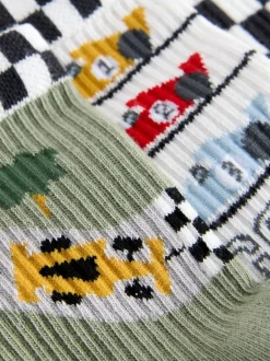 Next Voitures de course rouge/blanc - Semelle intérieure coussinée Chaussettes côtelées en coton riche 5 Pack Outlet