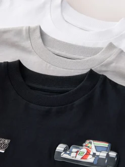 Next - Lot de 3 T-shirts à manches longues coupe décontractée avec imprimé graphique (3-16ans) Voitures noir/blanc/gris Discount