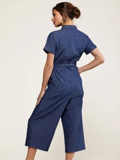 Yumi 100% Coton Denim Button Jumpsuit Hot