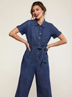 Yumi 100% Coton Denim Button Jumpsuit Hot