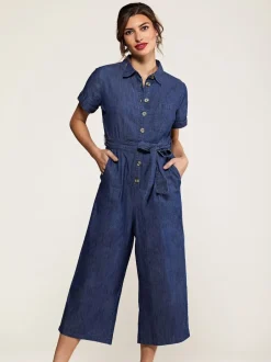 Yumi 100% Coton Denim Button Jumpsuit Hot