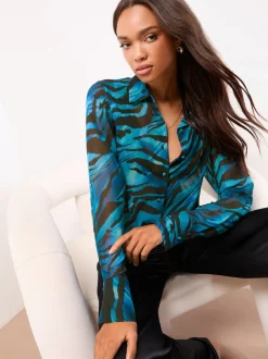 Lipsy Zèbre bleu - Chemises imprimées en mousseline Discount
